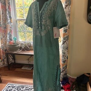 Teal Embroidered Maxi Dress